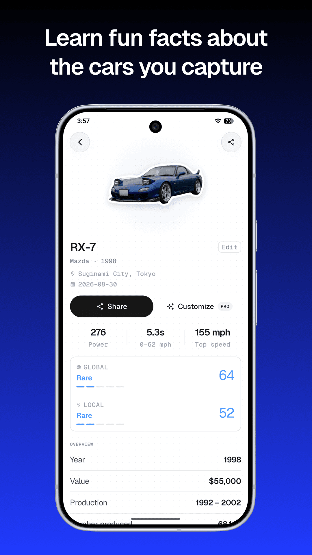 Garagey AI — catch detail with specs, value, and rarity